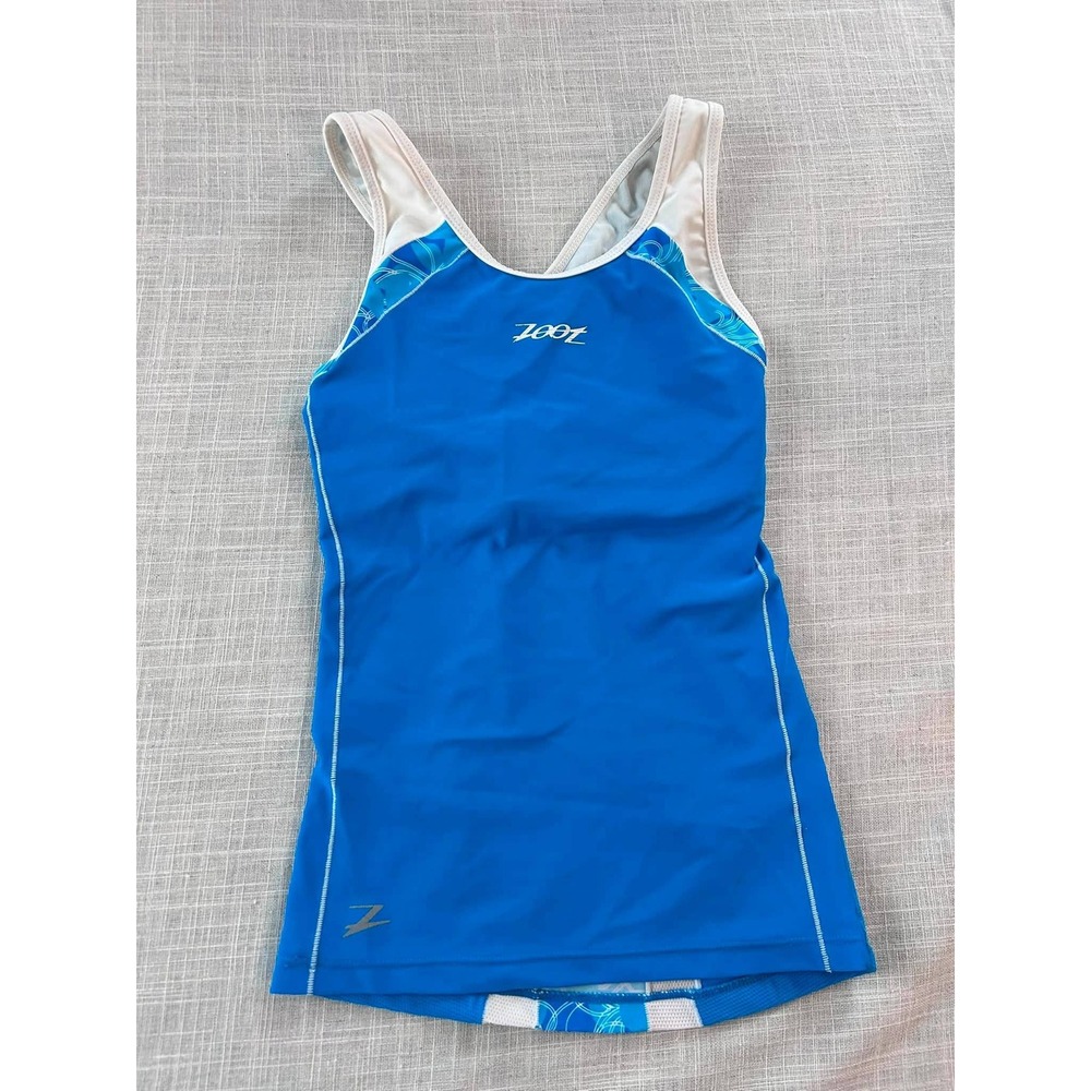 Zoot Triathlon Tank Top Womens Small Blue Racerback Built In Bra Pockets